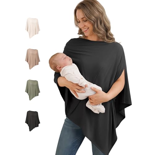 Image of Konssy Nursing Cover for Breastfeeding, 360° Full Privacy Breathable Breastfeeding Cover, Multi-use Carseat Canopy(Black)