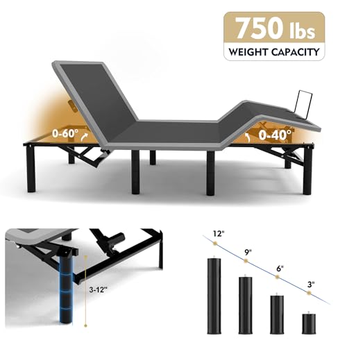 Image of Anwick Queen Adjustable Bed Frame with Remote, Adjustable Bed Base with Massage Head & Foot Incline, LED Light, USB Ports, Electric Bed Frame with Height-Adjustable Legs (Queen)