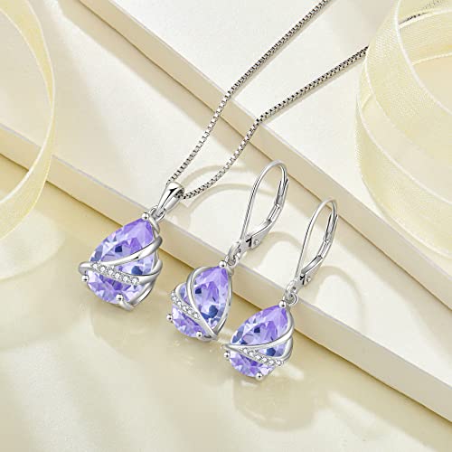Teardrop Jewelry Set for Women 925 Sterling Silver Alexandrite Necklace and Earrings Set June Birthstone Jewelry Gifts for Her4