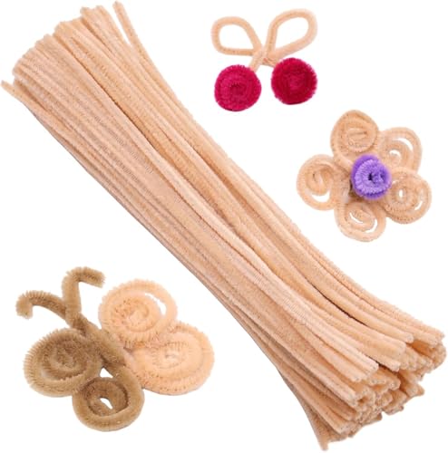 Image of 100Pc Pipe Cleaners Craft Set | Chenille Stem Fuzzy Sticks DIY Craft Supplies for Art Projects Activities, Decorations, Flower Making, Modeling & Sculpting (Beige)