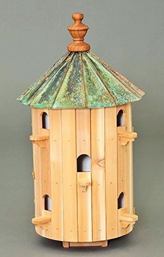 Cedar 10 Hole Round Birdhouse with Low Patina Copper Roof Amish Made in USA