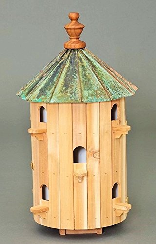 Cedar 10 Hole Round Birdhouse With Low Patina Copper Roof Amish Made In Usa #TOP3