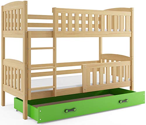 Interbeds QUBA - Litera (190 x 80 cm, madera de pino, colchón y somieres (pino + verde)