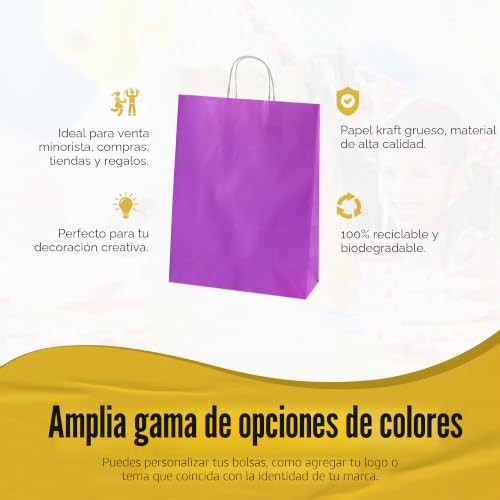 Bolsas de papel moradas con asas de Thepaperbagstore, pack de 30 unidades medianas 3