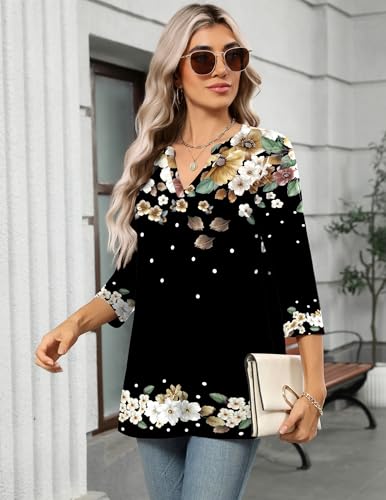 Image of Zeagoo Womens 3 /4 Length Sleeve Tops V Neck Tunic Dressy Casual Blouse