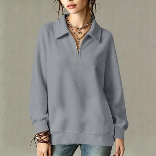 FPMLUXLL Women's Half Zip Collared Sweatshirt Trendy Casual Fall Pullover - image 2