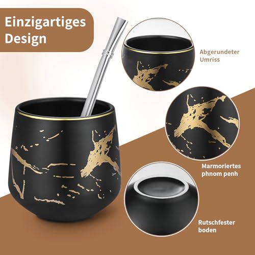 TELANKS Keramiktasse in Schwarz - Detailansicht von TELANKS Mate Becher Keramik 200ml Test – Dealfoxx.de