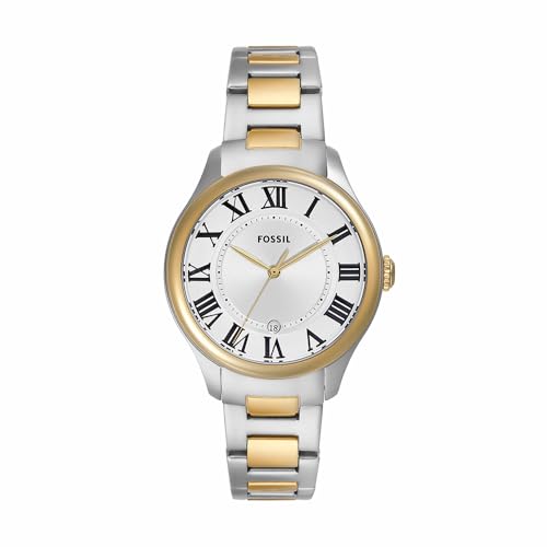 Fossil Reloj Analógico para Mujeres de Cuarzo con Correa en Acero Inoxidable, Plata y Tono Dorado, 38 mm, ES5396