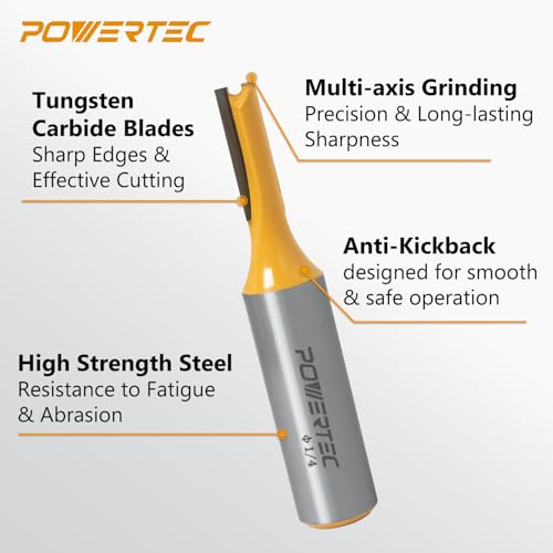 Image of POWERTEC Straight Router Bit - 1 /4 inch Cutting Diameter, 1 /2 inch Shank, Tungsten Carbide, 3 /4 inch Depth & 2-11 /16 inch Overall Length - Fits CNC, Handheld & Plunge Routers, 1PK (73051)