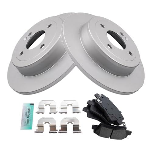 Image of TRQ Rear Brake Pad and Rotor Set Semi Metallic Coated Rotors Compatible with 2012-2017 Hyundai Accent 2012-2017 Kia Rio