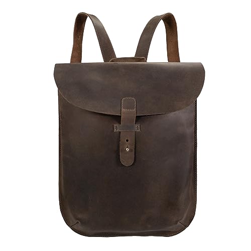 Hide & Drink, Rounded Laptop Backpack with Adjustable Straps, Portable Case, Travel Accessory, Full Grain Leather, Handmade, Bourbon Brown