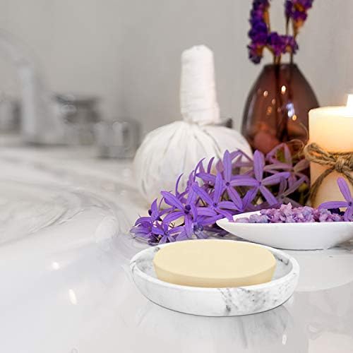 MoKo Soap Dish Tray, Resin Slotted Draining Soap Saver Dish Container Box Case Holder with Drain Holes for Bathroom Kitchen Shower Bathtub Sinks Counter-top Accessory  White Marble