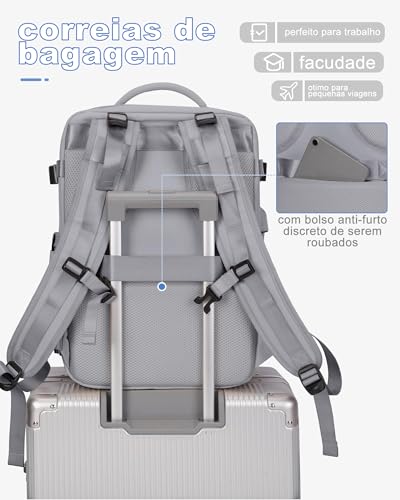 Mochila Executiva de Viagem Grande 40L Impermeável com Porta USB, Mochila Compartimento para Noteboo