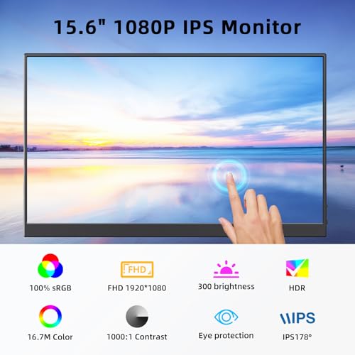 Image of MagicRaven Portable Touchscreen, 15.6 inch 1080P 60Hz Laptop Monitor, Lightweight Dual USB C HDMI Second Gaminig Display with Speakers, Travel Monitor for PS4 /5 Xbox Switch MAC PC Phone