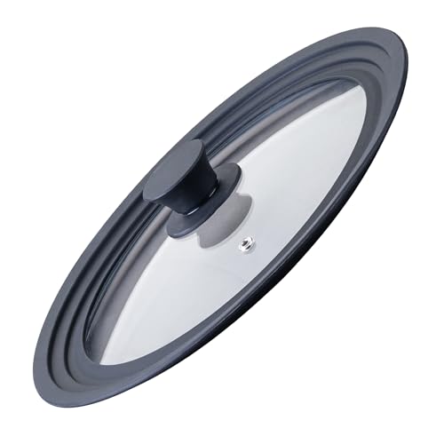 Fackelmann Tapa Sartén Universal de Cristal 24/26/28 cm, Tapa Antisalpicaduras, Diámetro 29,5 cm, Borde Silicona Negro, Perilla de Nylon, Válvula de Vapor, Compatible con Ollas, Sartenes y Cacerolas