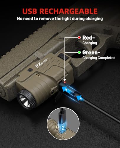 Image of EZshoot 800 Lumens Pistol Light Laser Combo Rechargeable, Pistol Flashlight with Slidable Rail Compatible with Glock and Picatinny Rail, Gun Light with Laser Beam
