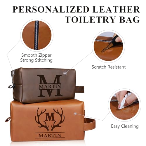 Personalized Leather Toiletry Bag for Men, Engraved Name, Brown, Waterproof, Travel & Toiletry Use, Personalized Gifts for Men, Groomsmen Gifts Christmas Gifts4
