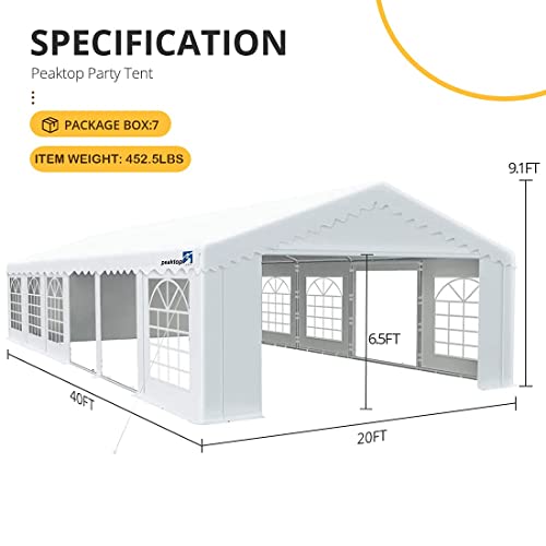 Peaktop Outdoor 20'X40' Party Tent Heavy Duty Outdoor Gazebo Wedding Tent Event Shelter Canopy With Carry Bags #TOP3