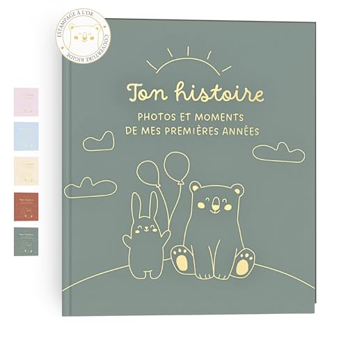 HuBorns - Livre de Naissance Bébé pour Coller des Photos et Écrire avec plus de 50 Pages et Autocollants, Album Photo Bebe de Première Année jusqu'à ses...