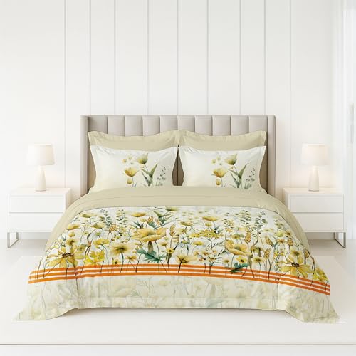Image of LANE LINEN 100% Cotton Printed King Size Bedsheet - Yellow Floral | OEKO-Tex Certified, 250TC, Fits King & Double Bed, Floral Print, Breathable & Wrinkle-Free, Includes 2 Pillow Covers