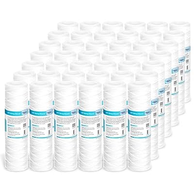 42 Pack of 20 Micron 10"x2.5" String Wound Whole House Water Filter Replacement Cartridge by Membrane Solutions, Universal Sediment Filters for Well Water, Compatible with WFPFC4002, CW-F, CW-MF, WP-5