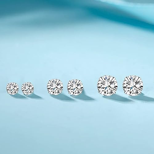 MASOP VOGU 3-5mm Sterling Silver Stud Earrings Set 14K White Gold Plated Hypoallergenic Tiny Round Cut CZ Cubic Zirconia Simulated Diamond Cartilage Studs for Women Men3