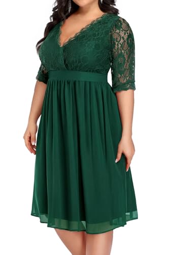 Pinup Fashion Plus Size Emerald Green Dresses Women Cocktail Lace Chiffon...