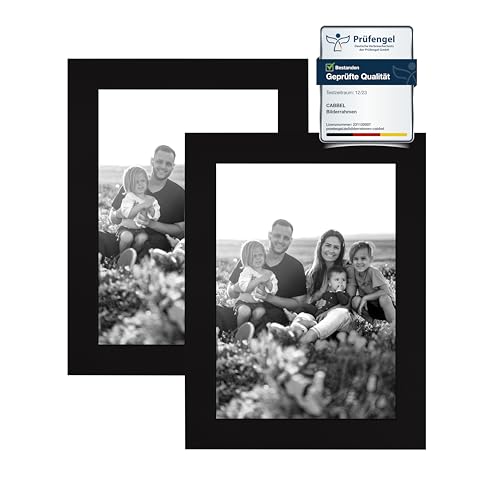 CABBEL paquete doble (juego de 2) marco de fotos DIN A5-15x21 cm, negro, robusto marco de madera MDF, plexiglás inastillable, para colgar y de pie, ideal para fotos / imágenes / collage