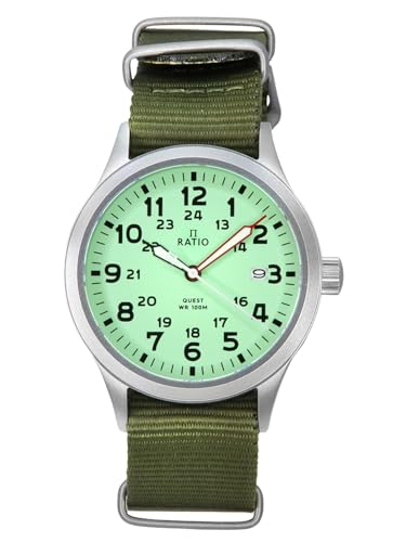 Image of RATIO Field Watch Sapphire Crystal Nylon Strap Easy Reader Casual Watch Japanese Quartz 100m Water Resistant Military Watch for Men