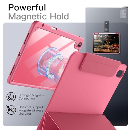 Image of JETech Magnetic Detachable Cover Case for iPad (A16) 11th /10th Generation (2025 /2022) with Pencil Holder, Removable Rotating Clear Cover, Portrait /Landscape Stand with Raised Screen View (Pink)