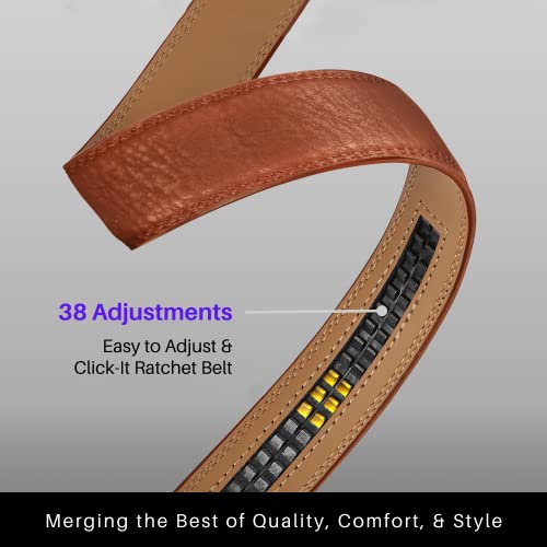 Image of Marino Avenue Ratchet Belt for Men. Adjustable Leather Dress Belt with 38 Easy to Click Into Place Ratchet Closures.