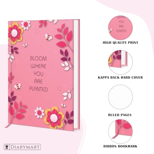 Image of Hard Bound Notebook for Girls & Women | A5 Ruled Journal | 192 Pages | 80 GSM Premium Paper | Designer Laminated Cover | Ribbon Bookmark | Notebook for School, College, Office, Journaling & Note Taking (DM4015)