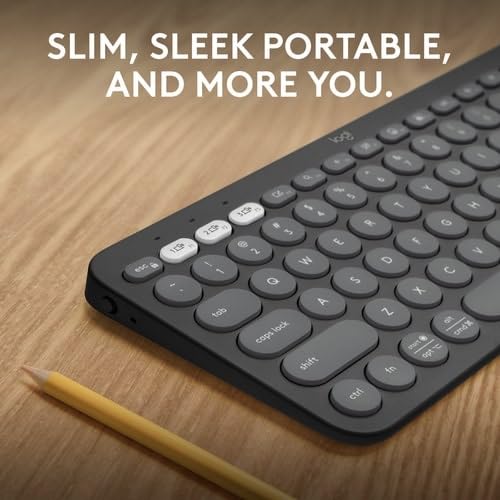 Logitech Pebble Keys 2 K380s, Multi-Device Bluetooth Wireless Keyboard with Customisable Shortcuts, Slim and Portable, Easy-Switch for Windows, macOS, iPadOS, Android, Chrome OS - Tonal Graphite view 2