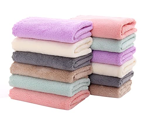 Image of 12 Pack Baby Washcloths - Extra Absorbent and Soft Wash Clothes for Newborns, Infants and Toddlers - Suitable for Baby Skin and New Born - Microfiber Coral Fleece 12x12 Inches, Multicolored