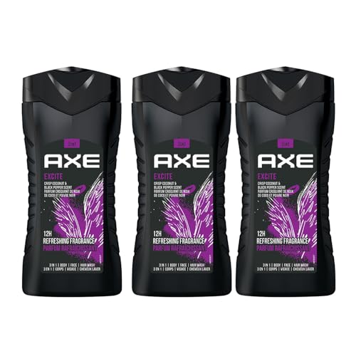 Image of AXE Excite 3-in-1 Body, Face & Hair Wash | Crisp Coconut & Black Pepper Scent | 12H Refreshing Fragrance |Combo of 3| 250 ml Each
