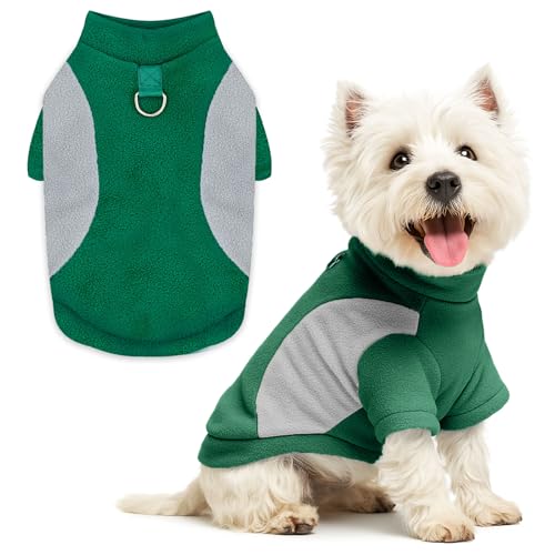 Image of Small Fleece Dog Sweater with Leash Ring Soft Warm Fall Winter Dog Clothes Cute Cat Apparel Puppy Sweaters Classic Pullover Doggy Sweatshirts Chihuahua Costumes Cat Outfits(Green,XL)