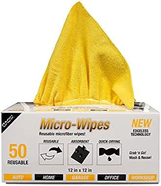 Eurow Reusable Microfiber Cleaning and Drying Wipes with Dispenser Box, 200GSM, 12 by 12 Inches, Pack of 50
