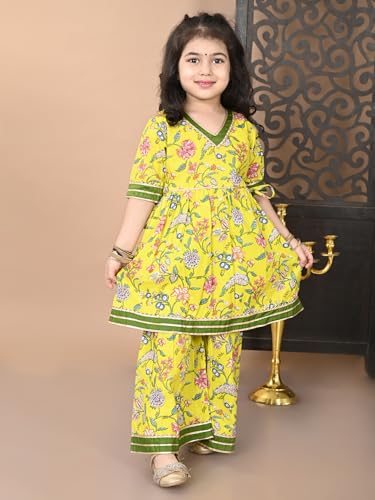 Image of superminis Girls Cotton Floral Printed Gota Patti Work Half Sleeves Sharara Suit