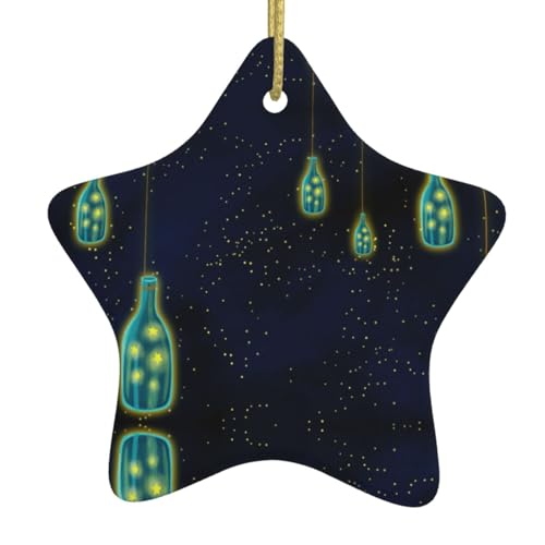Hermosa botella de Navidad de cerámica con forma de estrella bajo el cielo nocturno colgante para decoración de fiesta