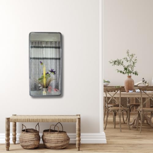 Image of Modern Elegance Rectangular Wall-Mounted Mirror Metal Framed Wall Mirror Bathroom Mirror Living Room Mirror Home Decor Mirror 18 x 36 Inches Antique Silver MF 97