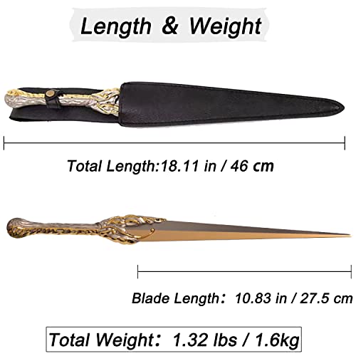Galadriel Short Sword,Metal Elven Short Sword with Display Stand,Artanis Medieval Cosplay Costume Accessories Collectibles