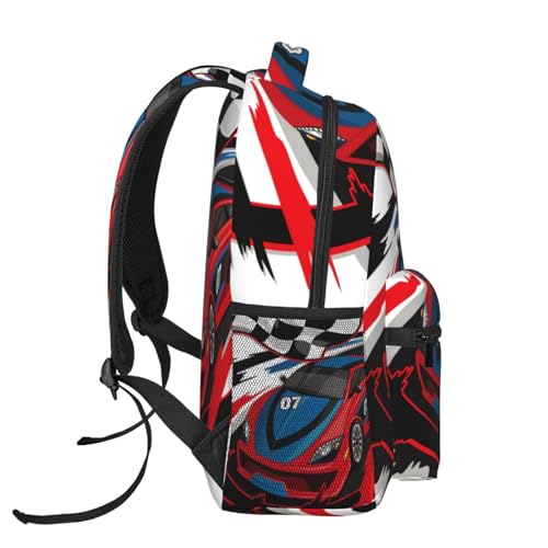 Racing Car with Checkered Flag Girls Boys Backpack Elementary Middle School Backpack Bookbag for Girls Boys Kids Teen Back to School Book Bag Gifts for 2nd 3rd 4th 5th 6th Grade Students3