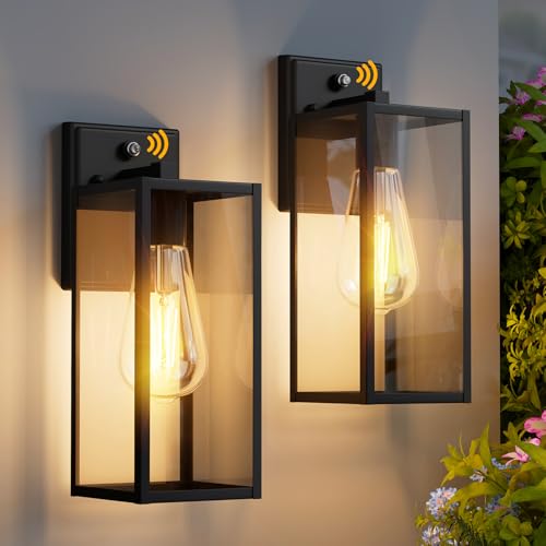 15'' Black Dusk to Dawn Outdoor Front Porch Lights for Outside, Large Exterior Lighting Fixtures Wall Mount for House, Wall Sconce Lamp, Waterproof Lantern Coach Lights for Garage, Entryway,Yard