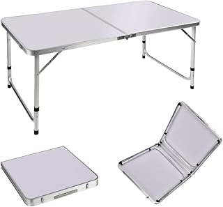 QiMu 4ft Camping Picnic Table Portable Folding Table Lightweight Aluminum Folding Table Dining Table 3 Adjustable Height Garden Small Fold Up Dining Desk for Party BBQ Outdoor Camping Cooking