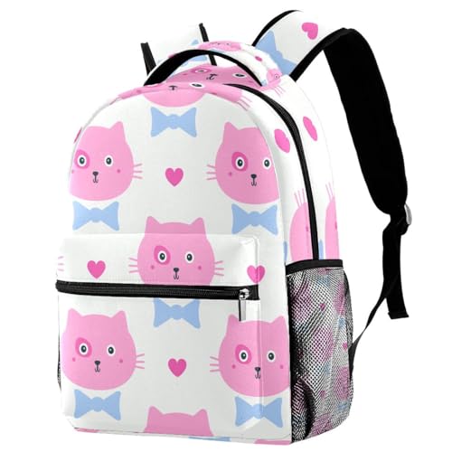 Sac à dos d'école chat avec nœud bleu pour la rentrée des classes
