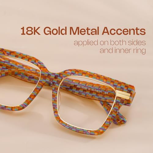 Image of Zeelool Glasses Frame for Women, Oversized Square Personality Fit Glasses Acetate Eyeglasses with Non-prescription Clear Lenses Taylor ZJGX799757-04