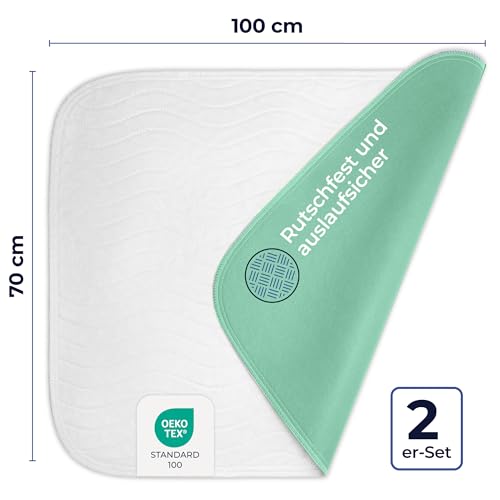 Dreamzie - Inkontinenzunterlage Waschbar 70x100 cm - 2-er Set Matratzenschoner Saugfähig und Wasserdicht - Inkontinenz Bettunterlage 70x100