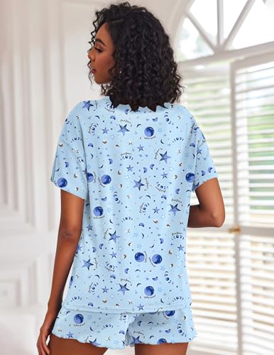 Image of Ekouaer Pajamas Set for Women Short Sleeve Lounge Set 2 Piece Loungewear PJs Soft Cute Lightweight Sleepwear