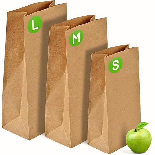 PWgoods Brown Paper Bags - 50 Pack, Small 12 x 6 x 2.5 inches, 1.6kg Capacity, 70gsm Kraft Material, Takeaway Lunch Grocery Gifts
