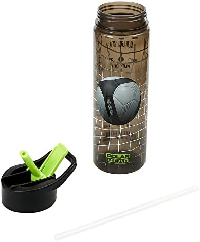 Polar Gear Football Water Tracker Bottle with Straw Reusable Kids 600ml PP in Green & Black Official Merchandise BPA Free & Recyclable Plastic For School Nursery Sports Picnic